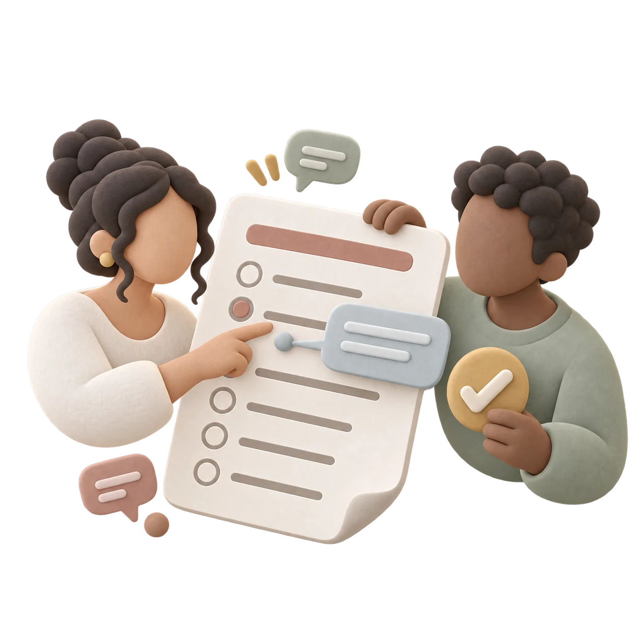 Two people review a survey with an anchored comment and approval check